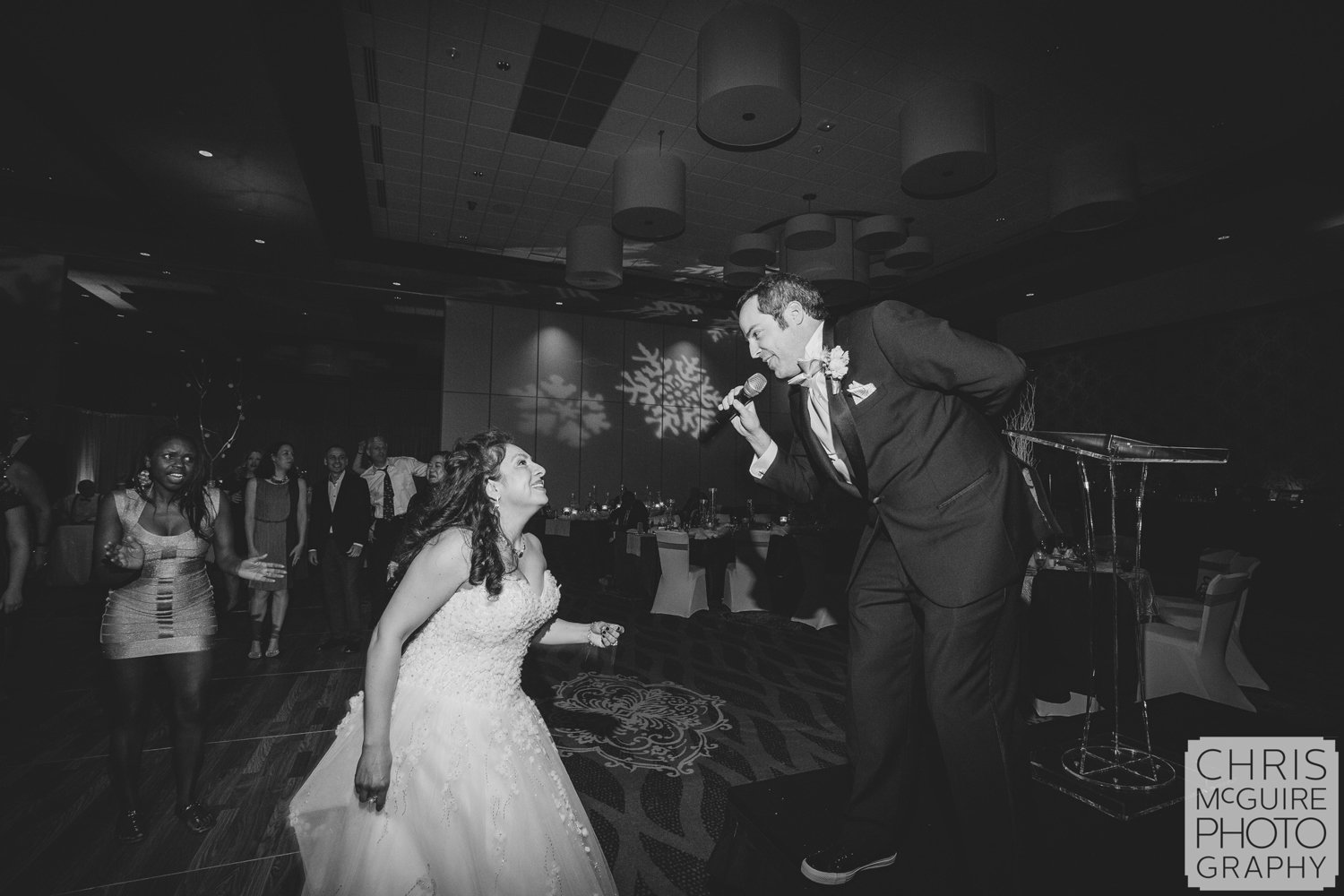 groom sings to bride karaoke wedding