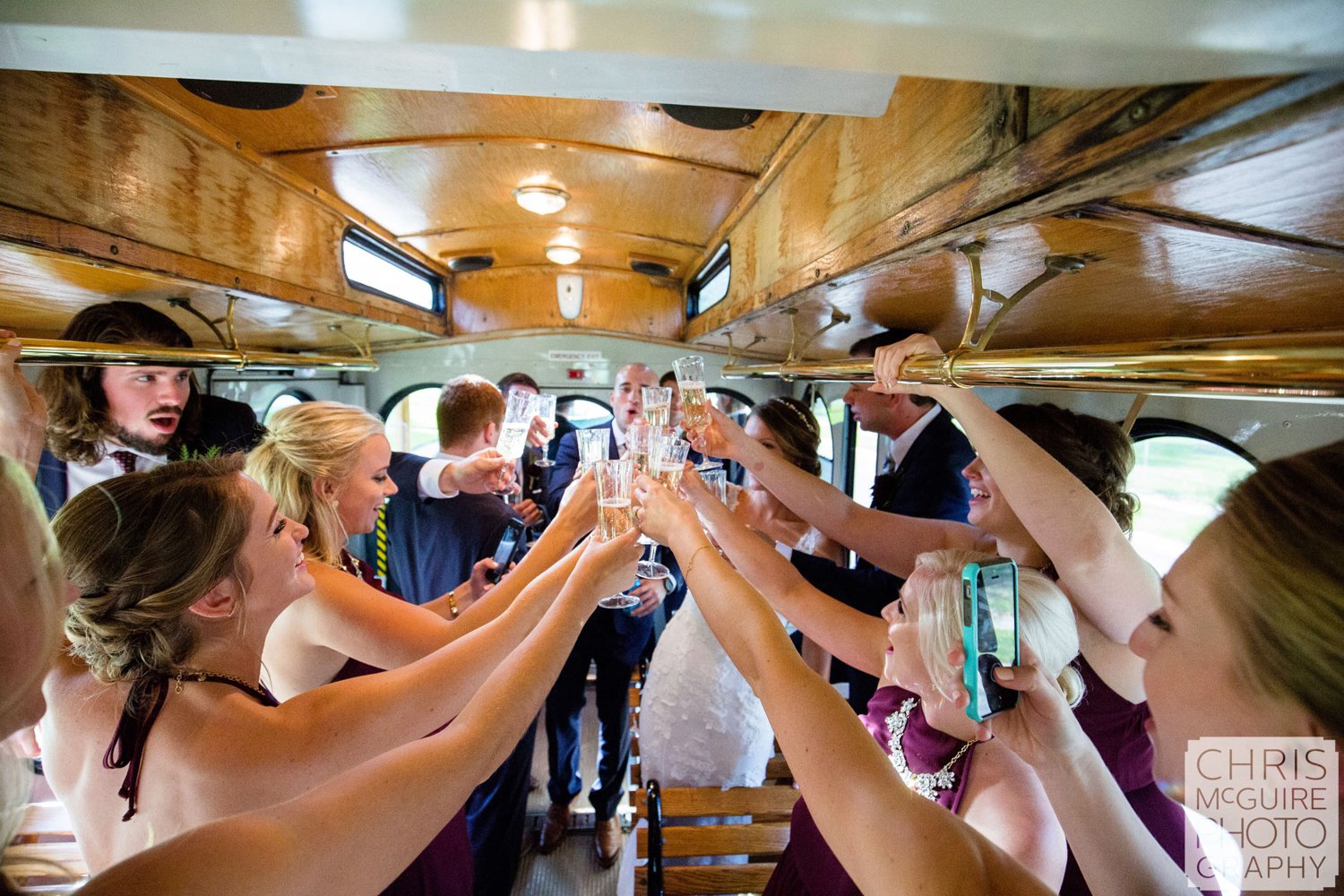 wedding party toast on trolley central illinois