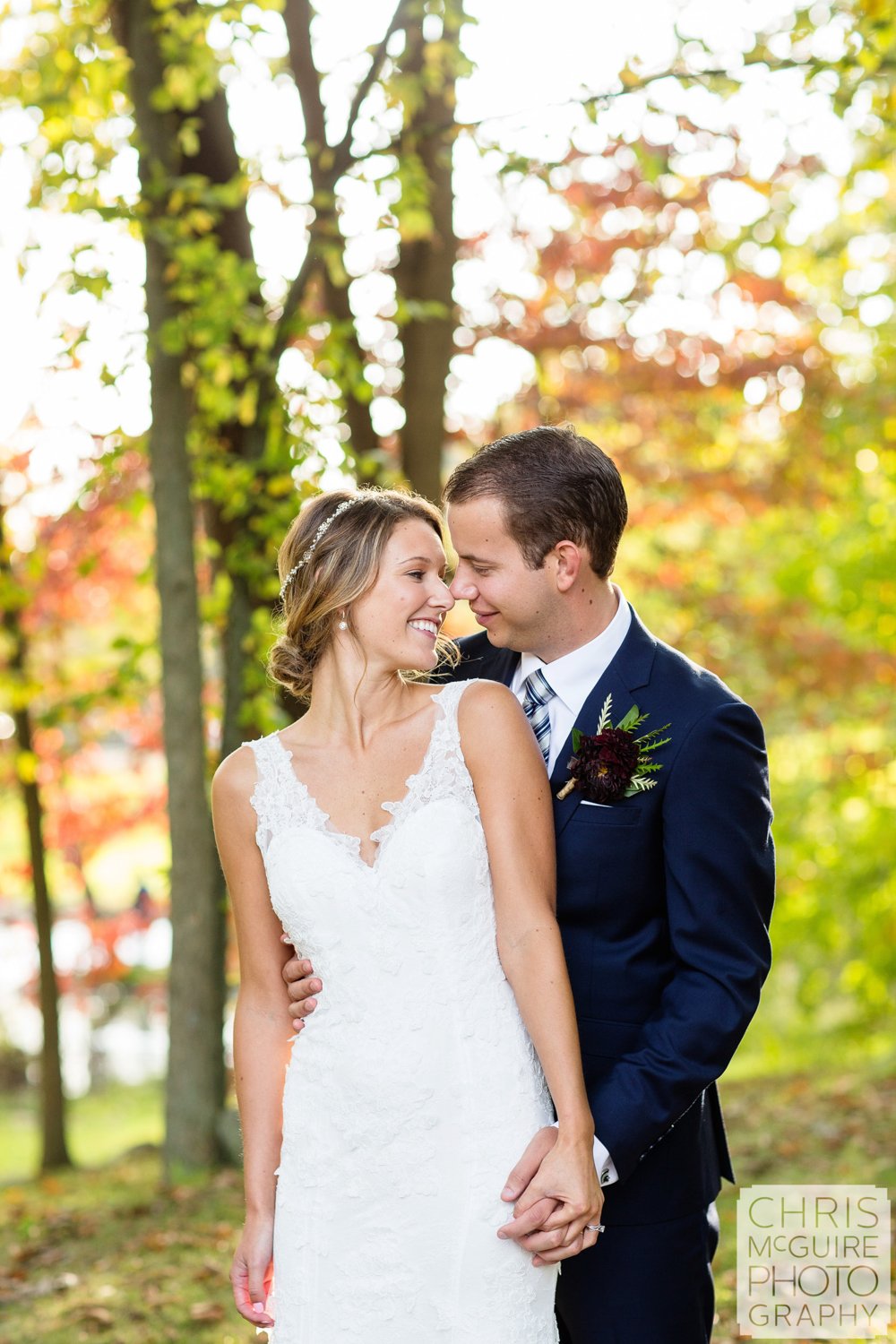 bride groom candid fall wedding