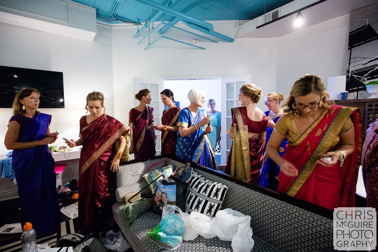 bridesmaids getting ready sari