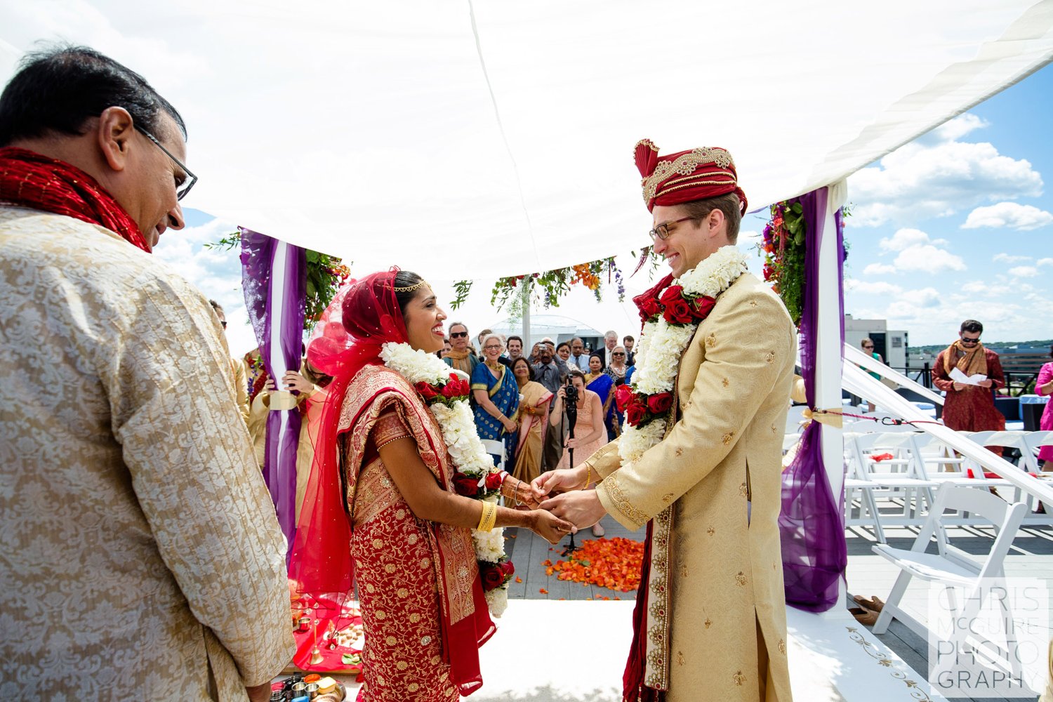 bride groom smiling at indian wedding
