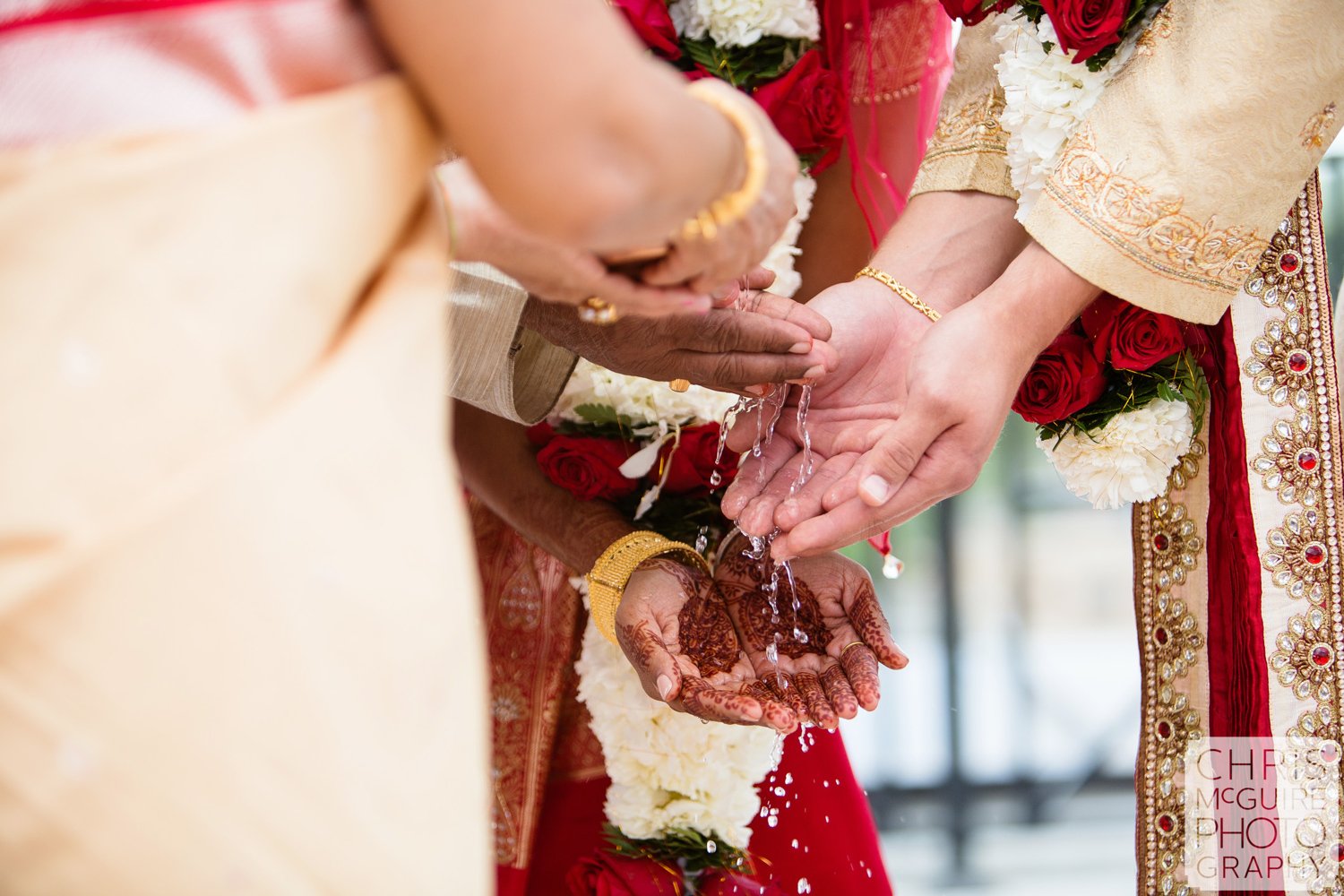 indian wedding hands with water flowing