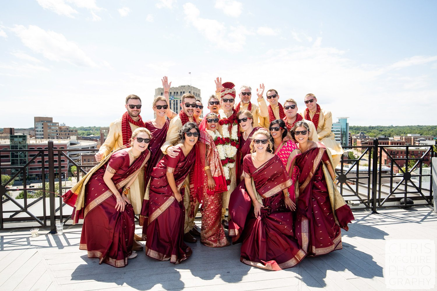 indian wedding party with sunglasses