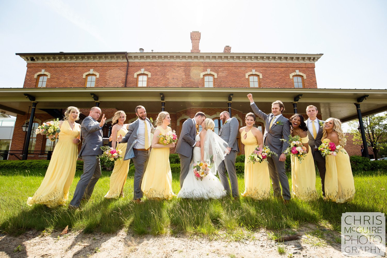 wedding party cheering