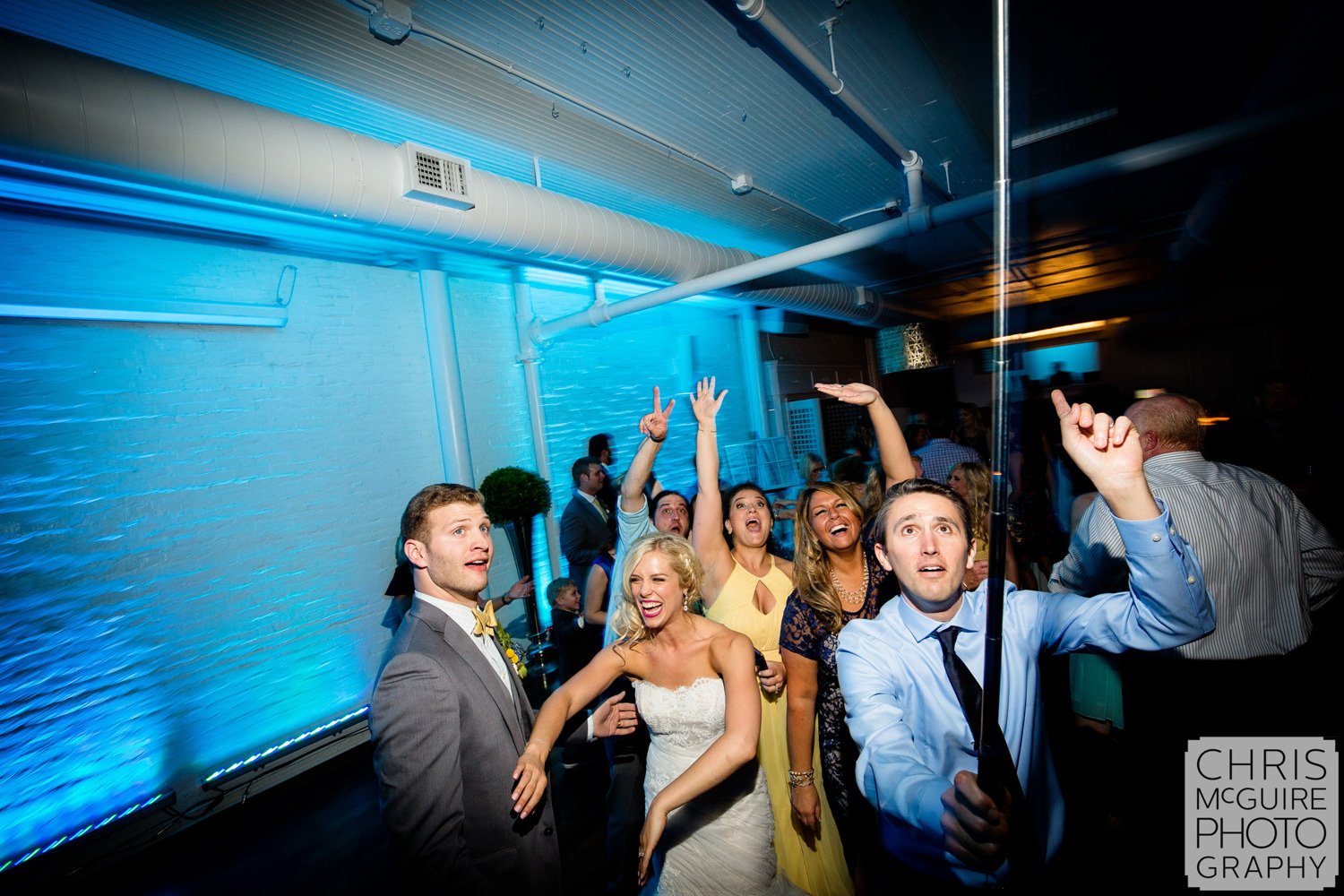 selfie stick at wedding reception