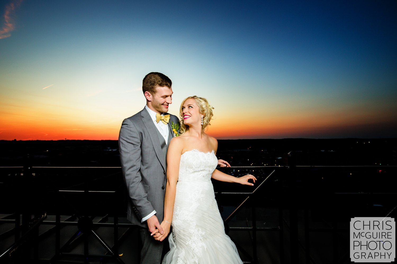 bride groom sunset portrait