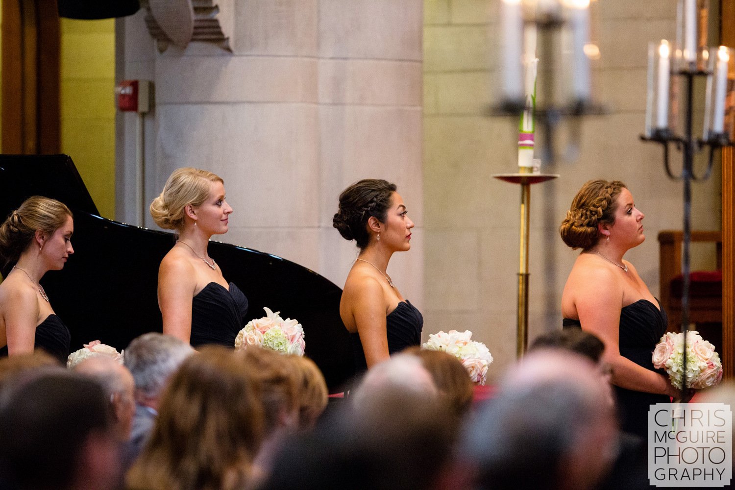 bridesmaids in church wedding ceremony