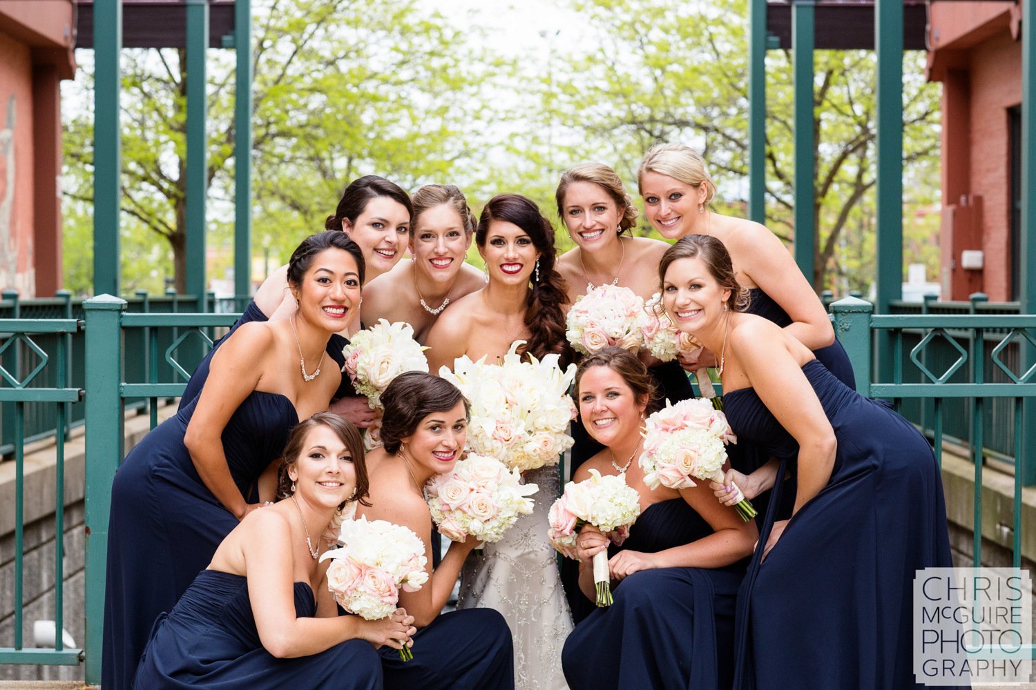 bride and bridesmaids outdoor portrait