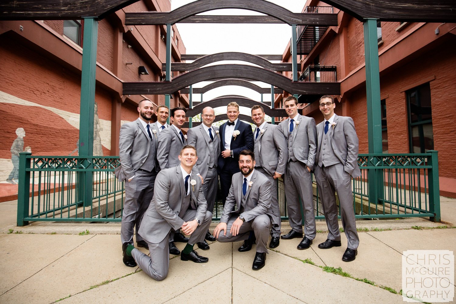 groom and groomsmen outdoor portrait