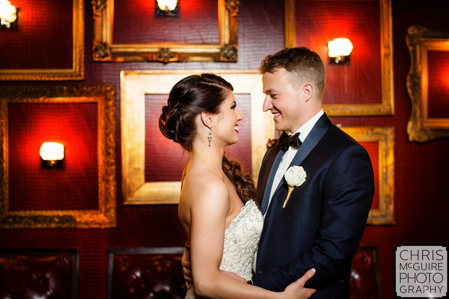 bride groom red wall gatsby bar