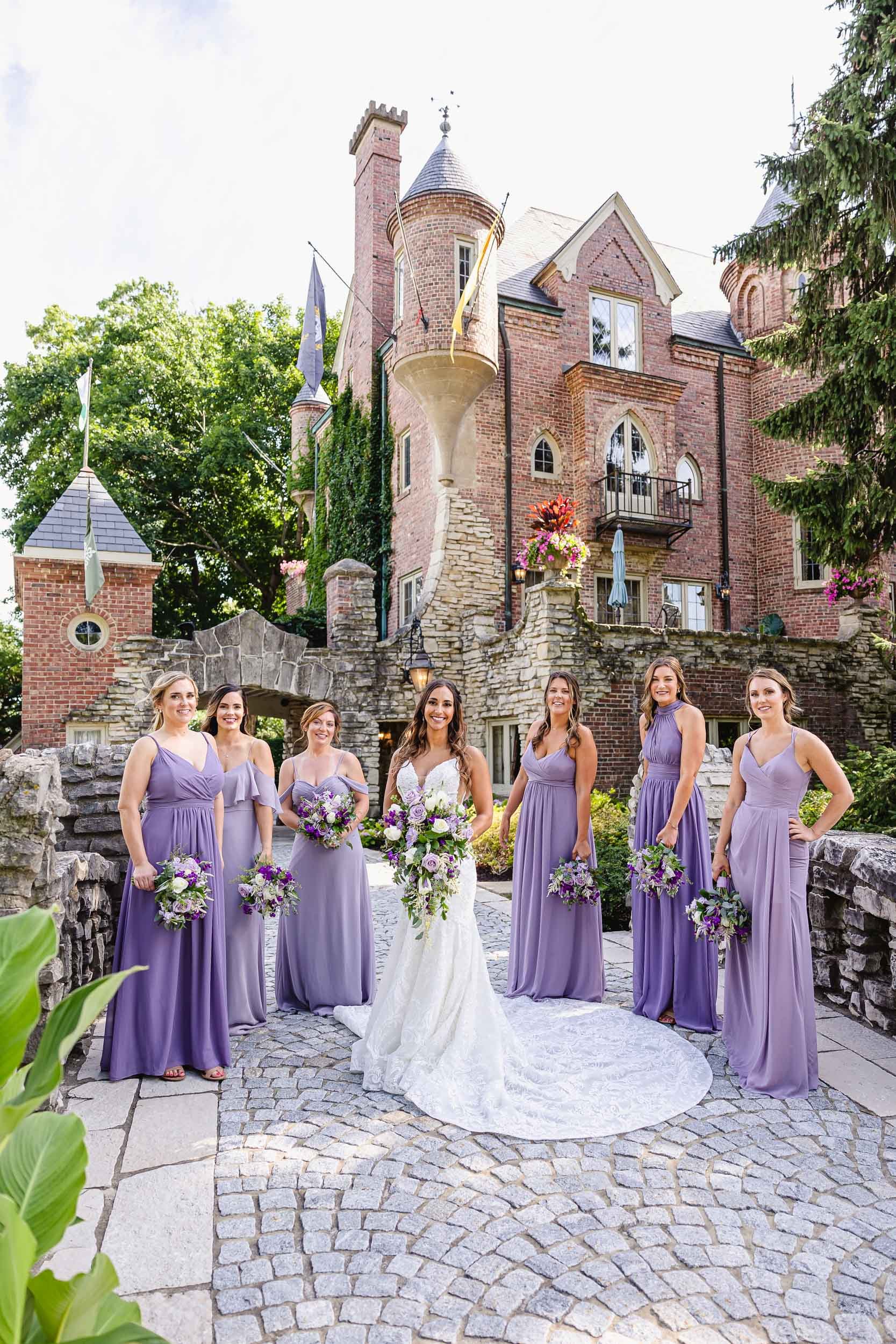 Bride and bridesmaids at Söderström castle, Peoria, Illinois