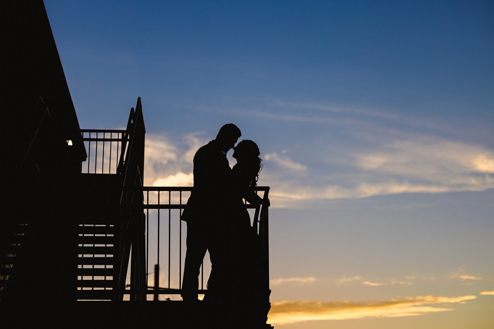 Bride groom, sunset Portrait on stairs