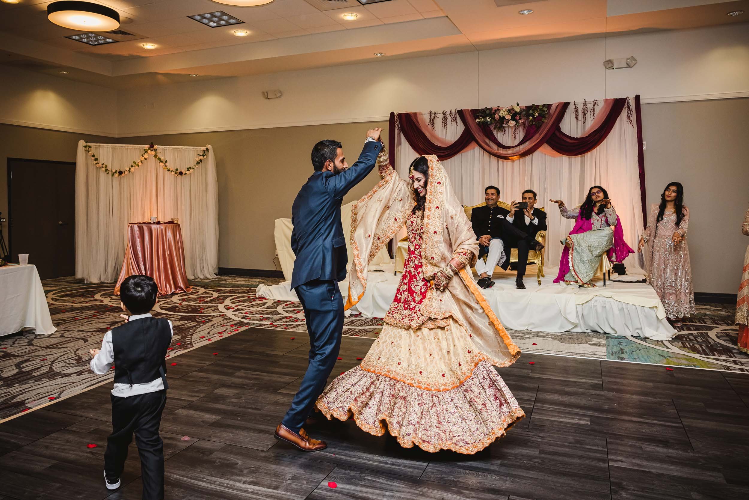 Bride and groom dance at Muslim wedding reception