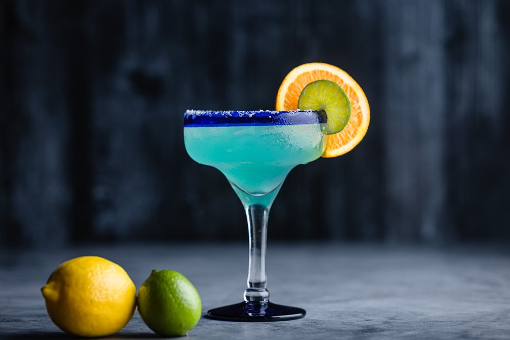 Blue Margarita with lemon and lime