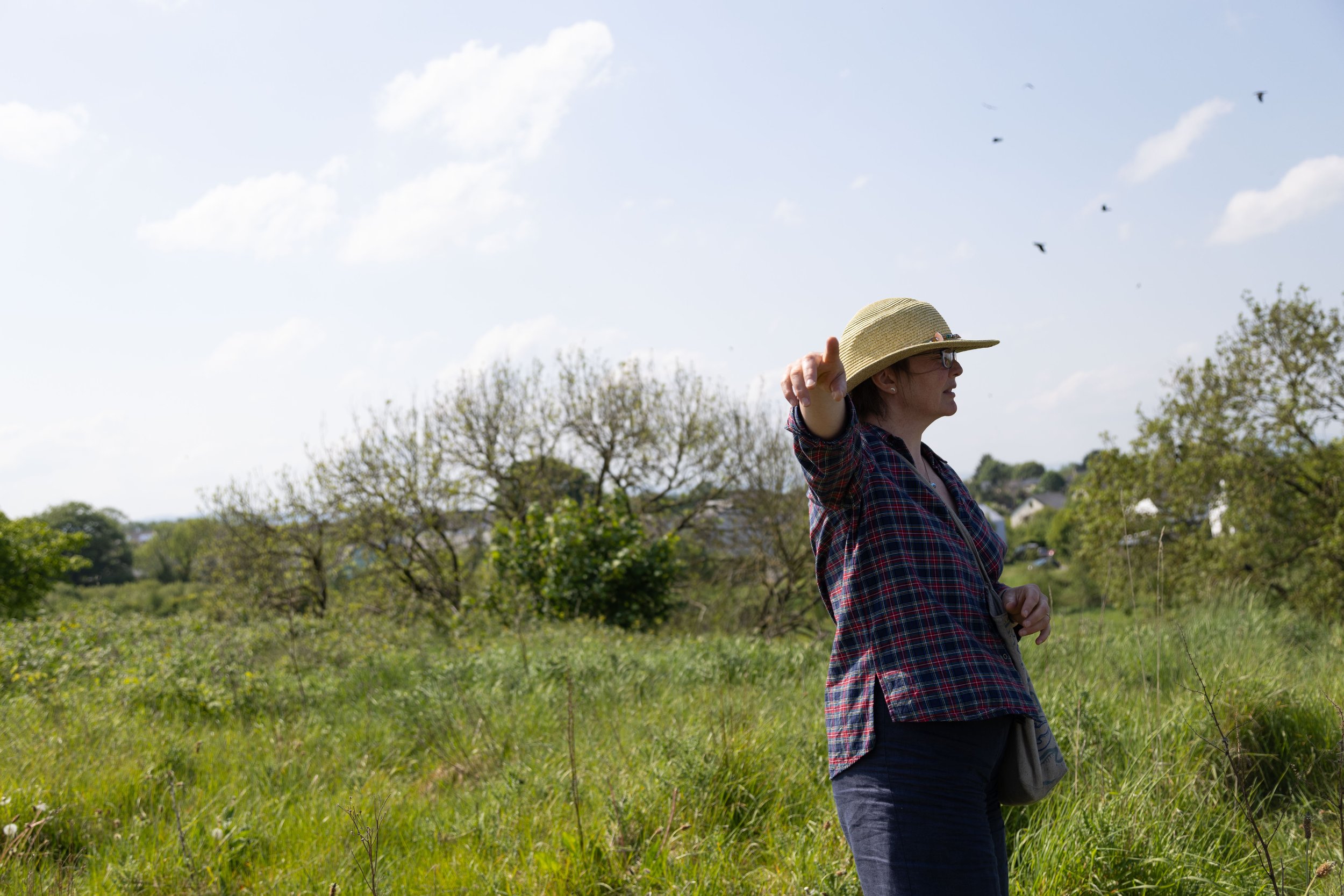 Iva Pocock leads a tour of Cloughjordan Ecovillage on May 13, 2025. Pocock has been involved in the project since it began in 1999.