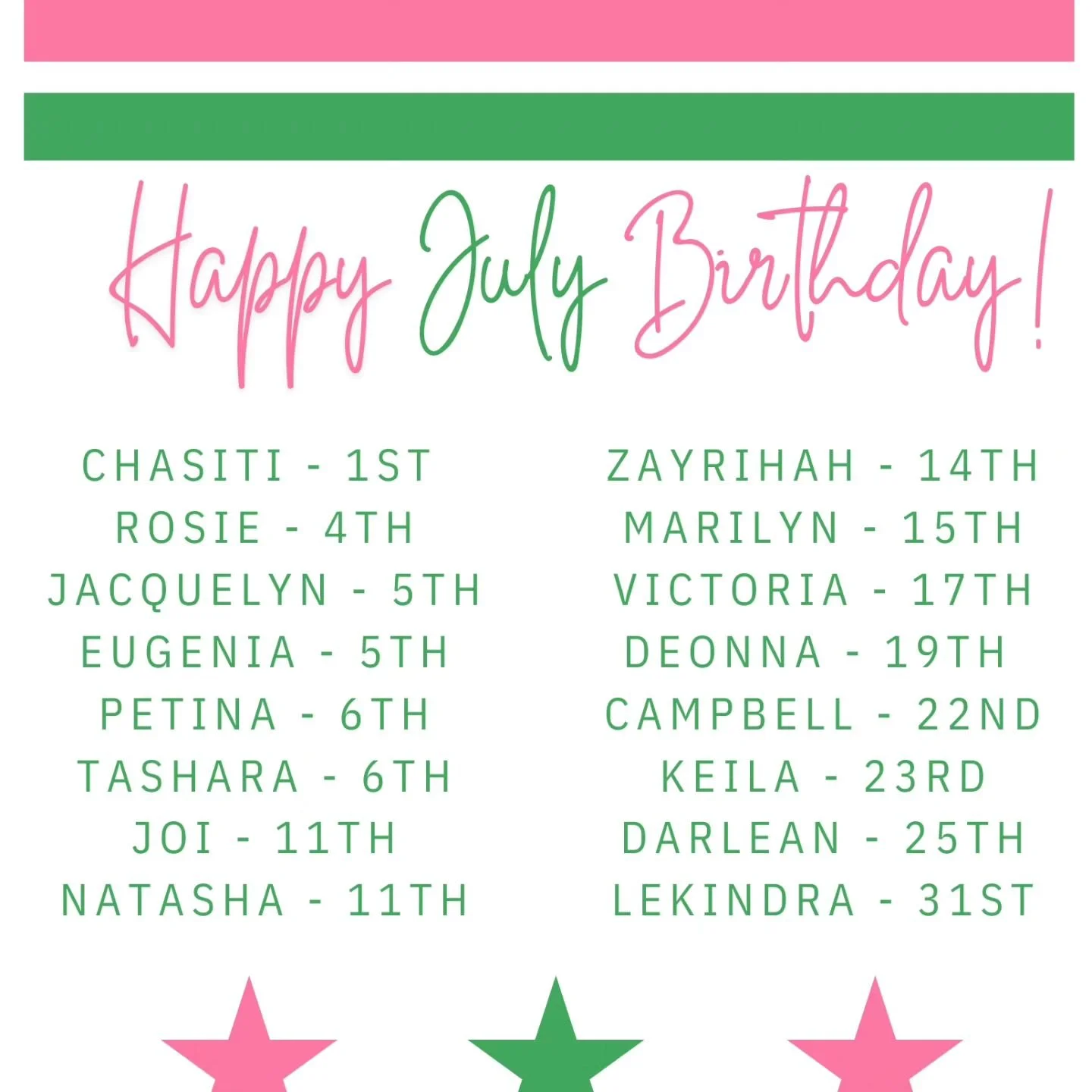 Alpha Beta Xi Omega Chapter wishes the happiest of birthdays to our beautiful sisters who are celebrating this month🩷💚🎂
#aka1908 #AlphaBetaXiOmega #PowerofUs #SoaringwithAKA