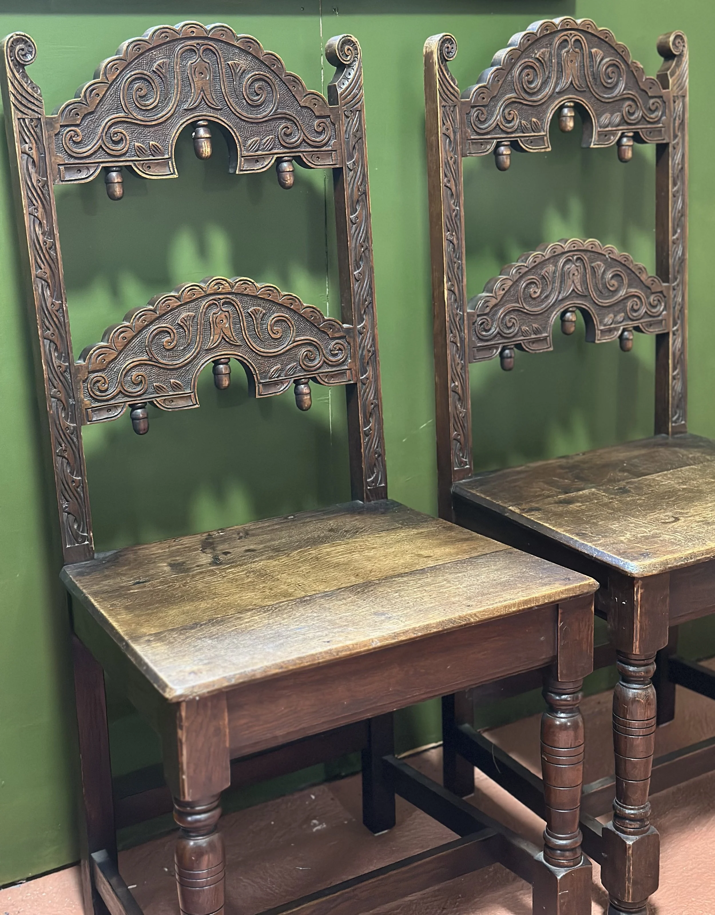 Pair of Antique Carved Oak South Yorkshire/Derbyshire Chairs