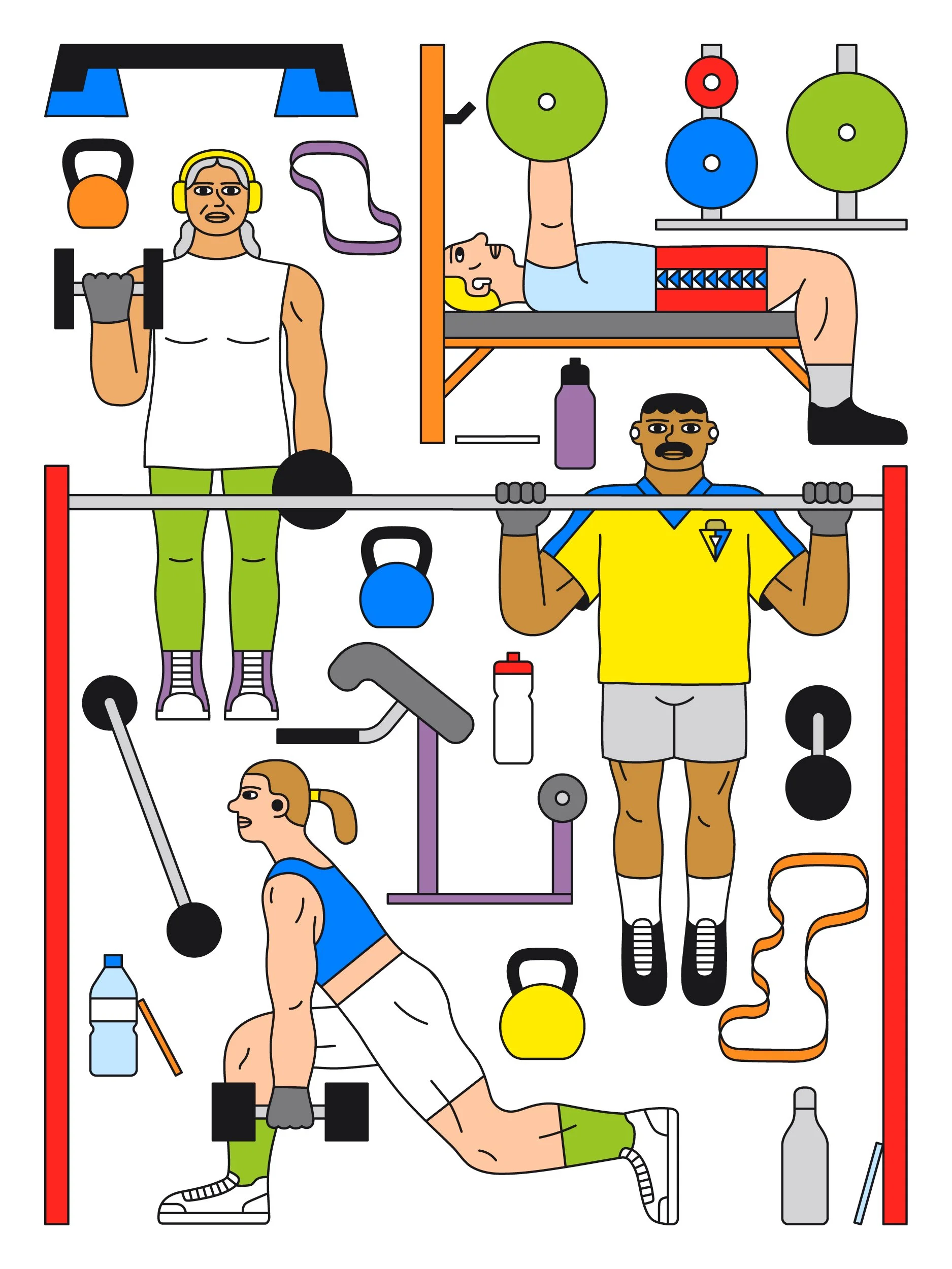 Workout illustration. Raúl Soria is a Spanish illustrator. His work is digital, vector-based and warm-hearted.