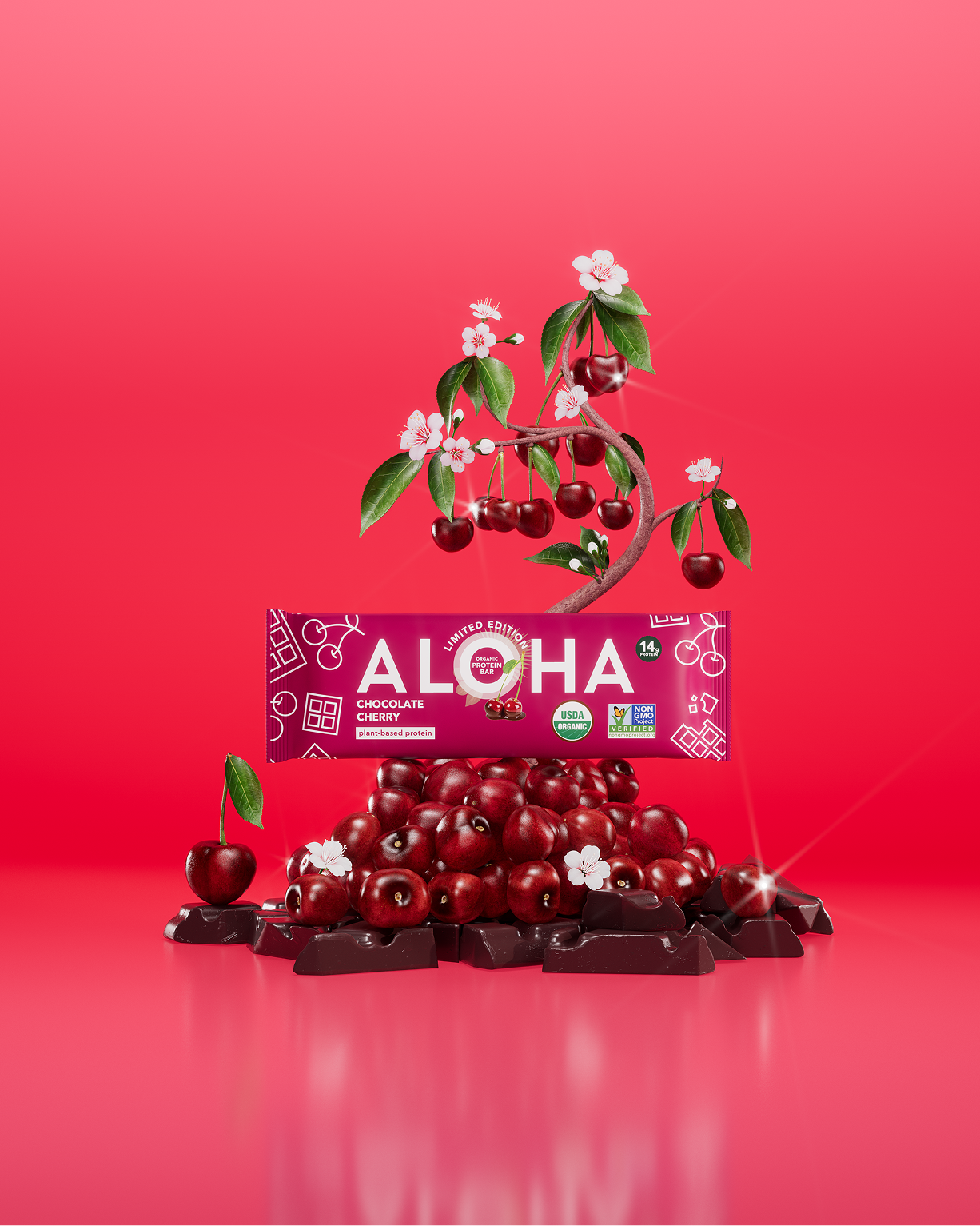 Aloha Protein Bar illustration. Arina Emelianova is a CGI artist and director who builds hyperreal, maximalist worlds around products.