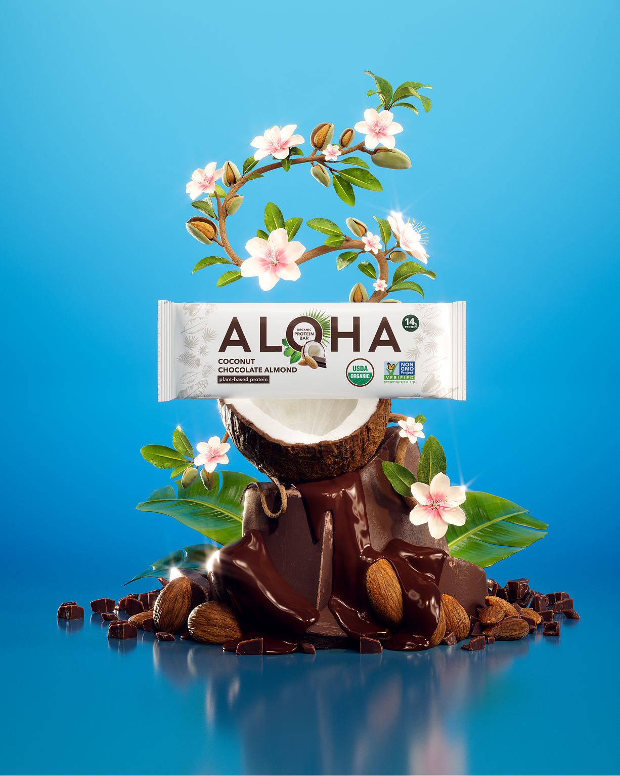 Aloha Protein Bar illustration. Arina Emelianova is a CGI artist and director who builds hyperreal, maximalist worlds around products.
