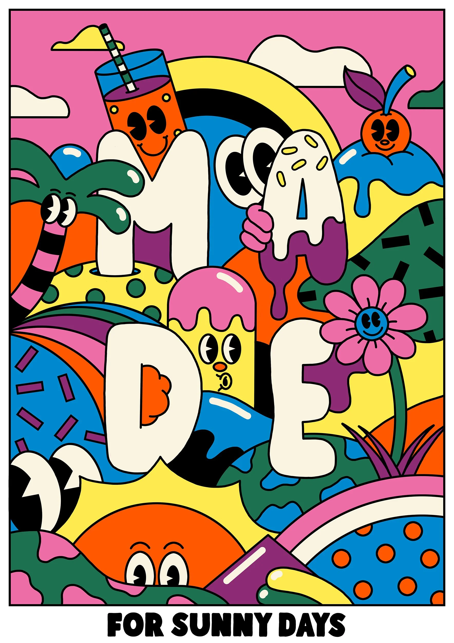 Poster art by Yeye Weller, a bold, colorful, and joyful artist duo from Münster, Germany and represented by Totally Reps