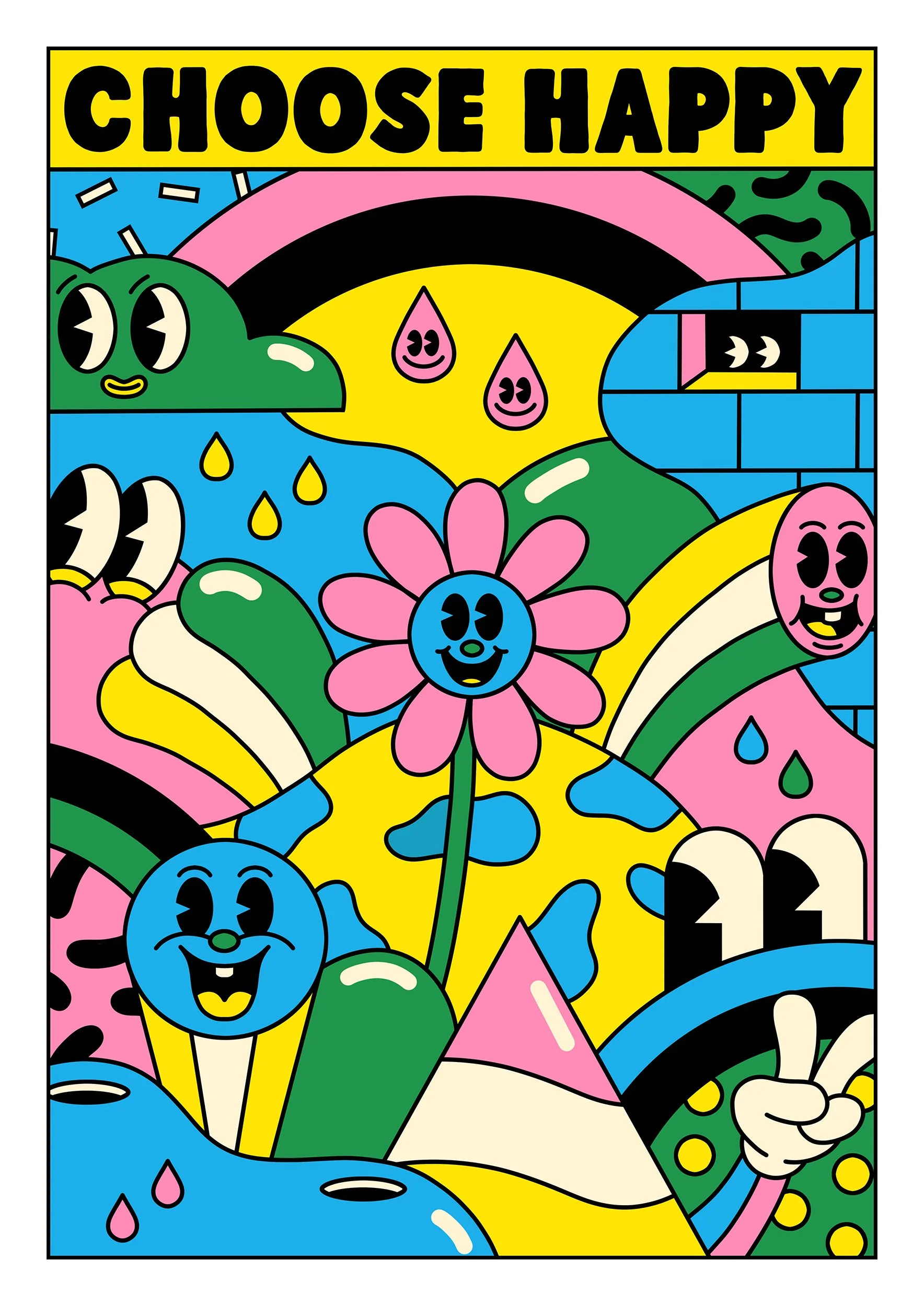 Poster art by Yeye Weller, a bold, colorful, and joyful artist duo from Münster, Germany and represented by Totally Reps