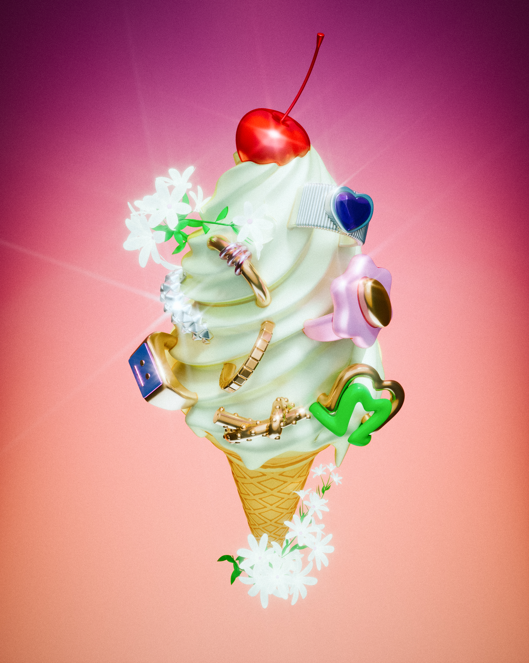 Arina Emelianova is a CGI artist and director who builds hyperreal, maximalist worlds around products.