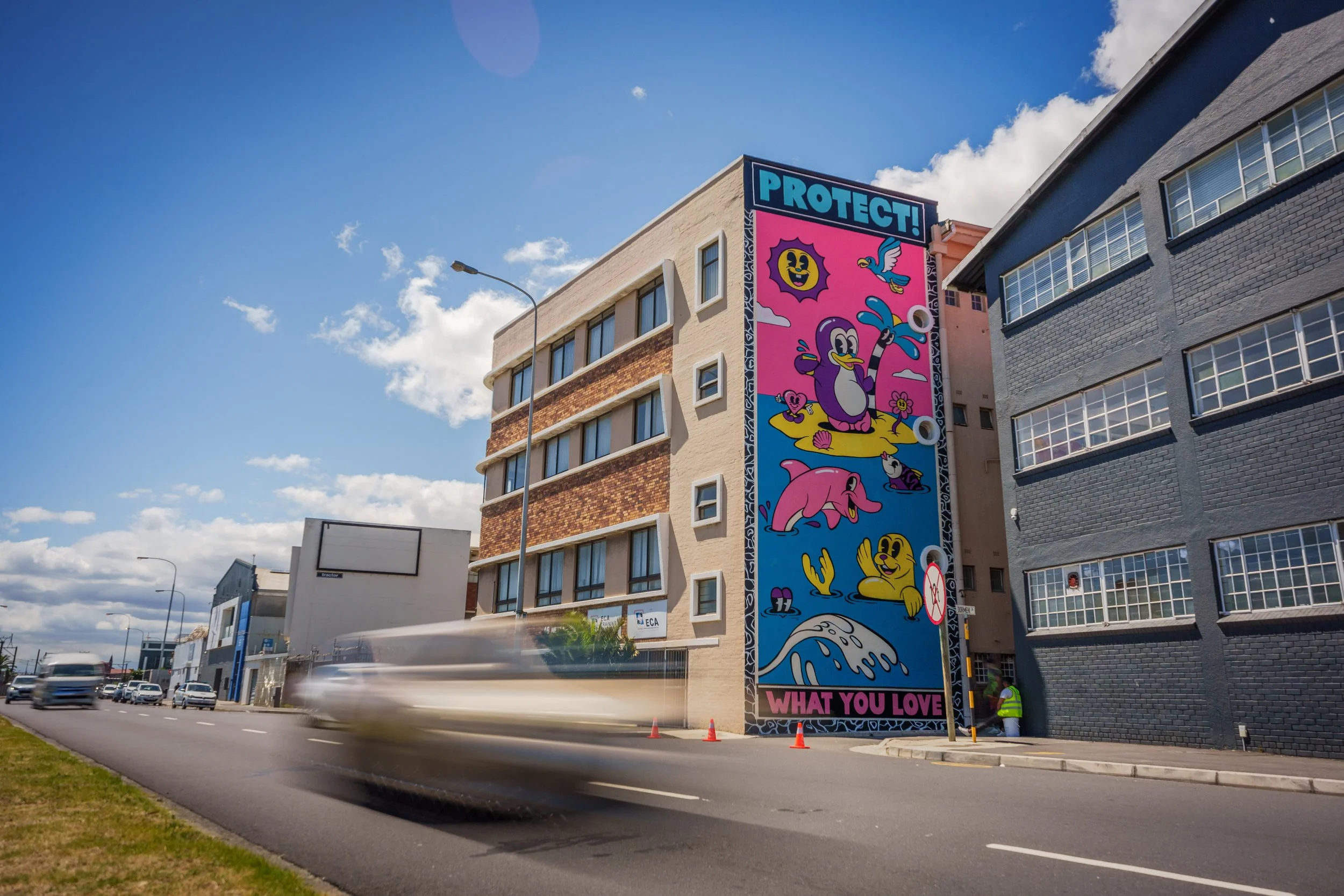 Mural by Yeye Weller, a bold, colorful, and joyful artist duo from Münster, Germany and represented by Totally Reps.