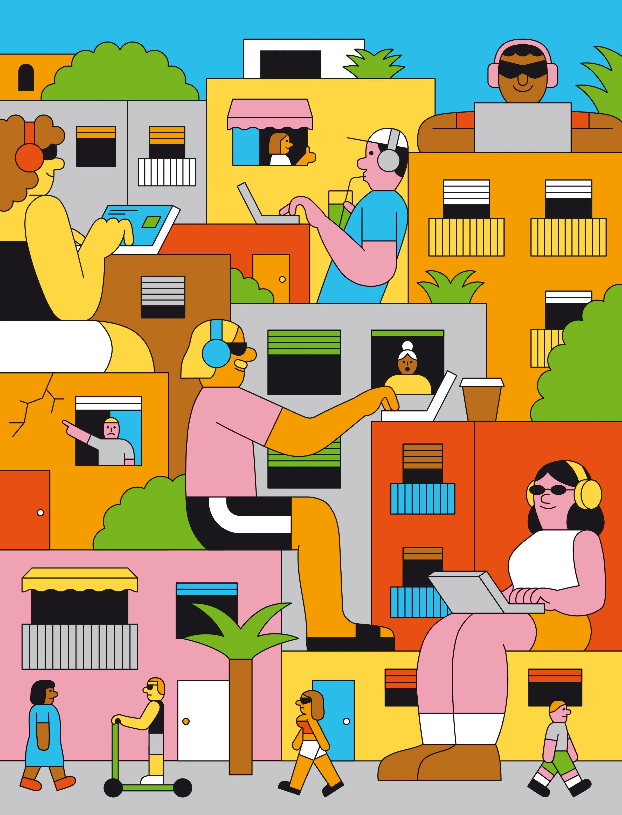 Community illustration. Raúl Soria is a Spanish illustrator. His work is digital, vector-based and warm-hearted.