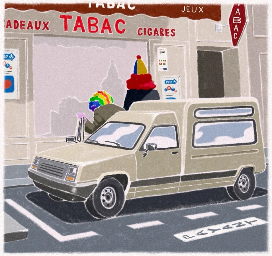 Thom Espinos is an illustrator, animator, and graphic novelist, currently based in Paris. His work is known for its vibrant palette and playful tone, using humor as a way to engage with subjects of all kinds.