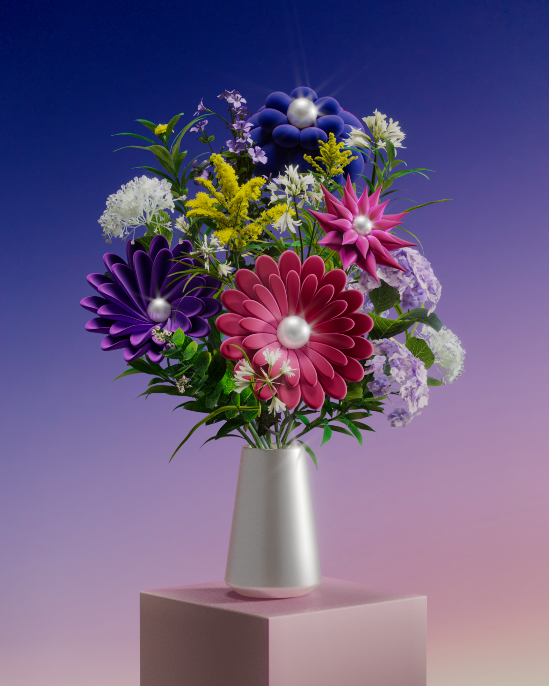 CGI Flowers. Arina Emelianova is a CGI artist and director who builds hyperreal, maximalist worlds around products.