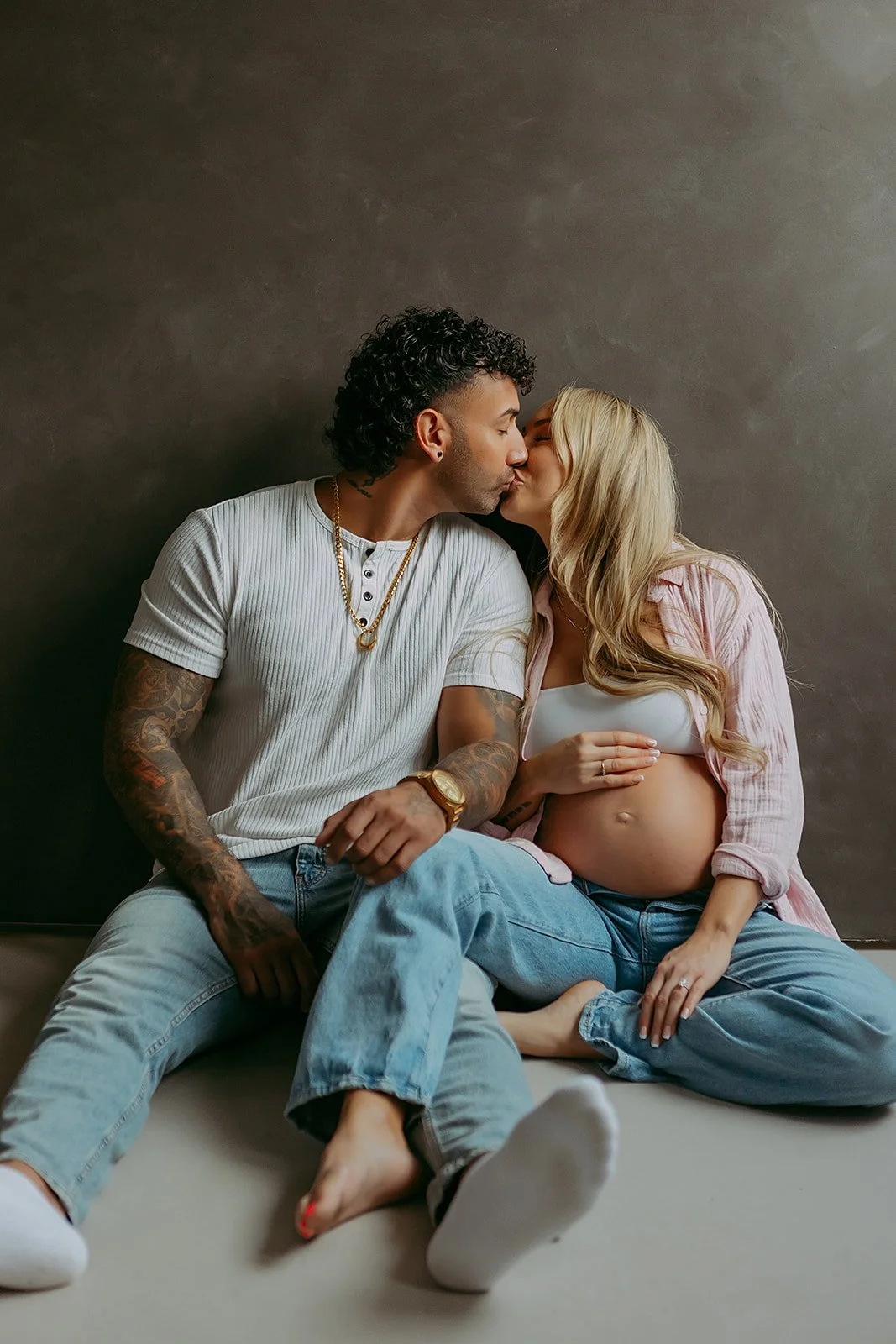 Calgary Studio Maternity Photography. Belly photos. Pregnancy bump. Photographed in an indoor studio.