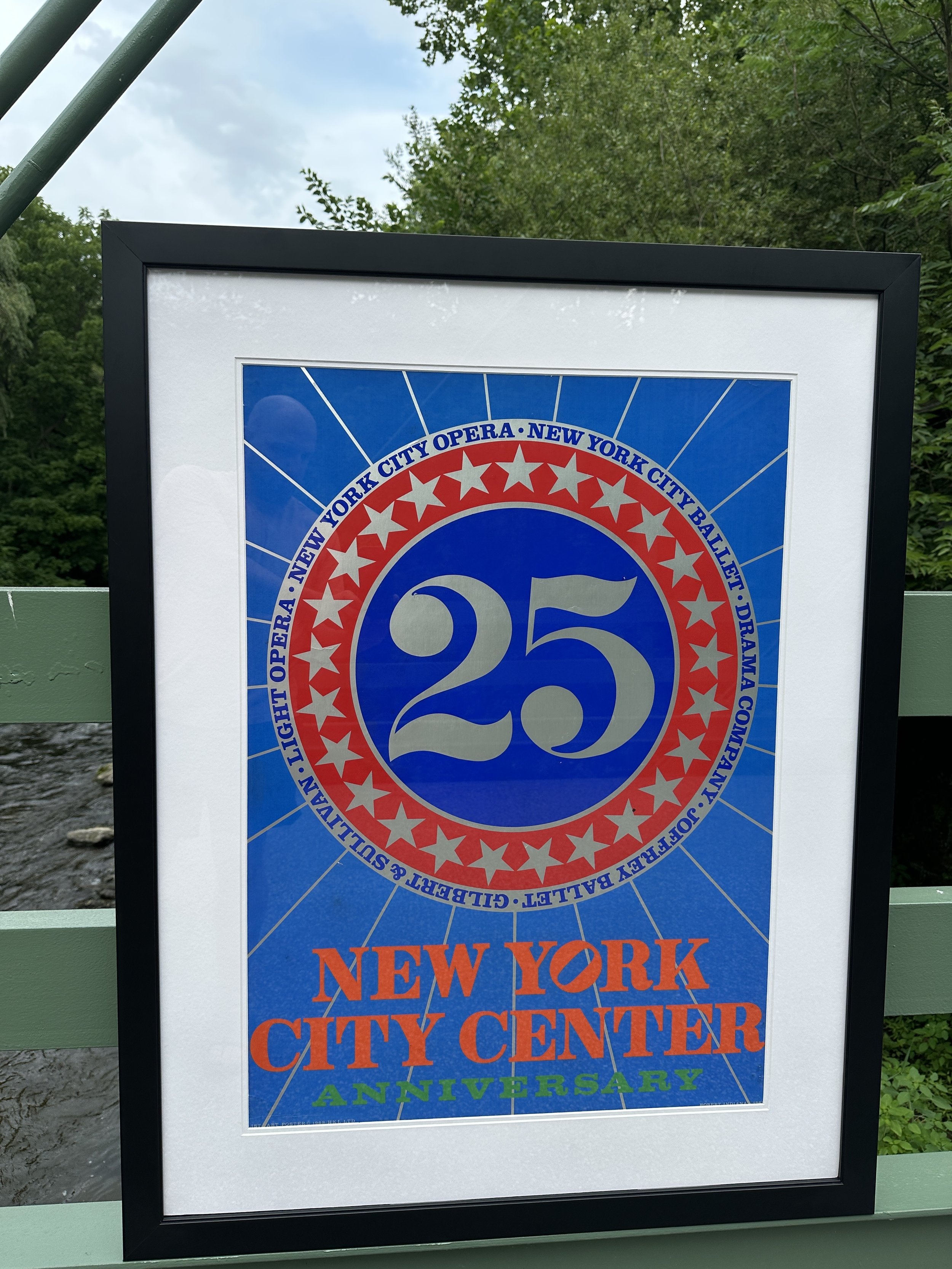 Screen print celebrating the 25th anniversary of the New York City Center, featuring a circular emblem with stars and the words '25', 'New York City Center', and 'Anniversary' in colorful text.