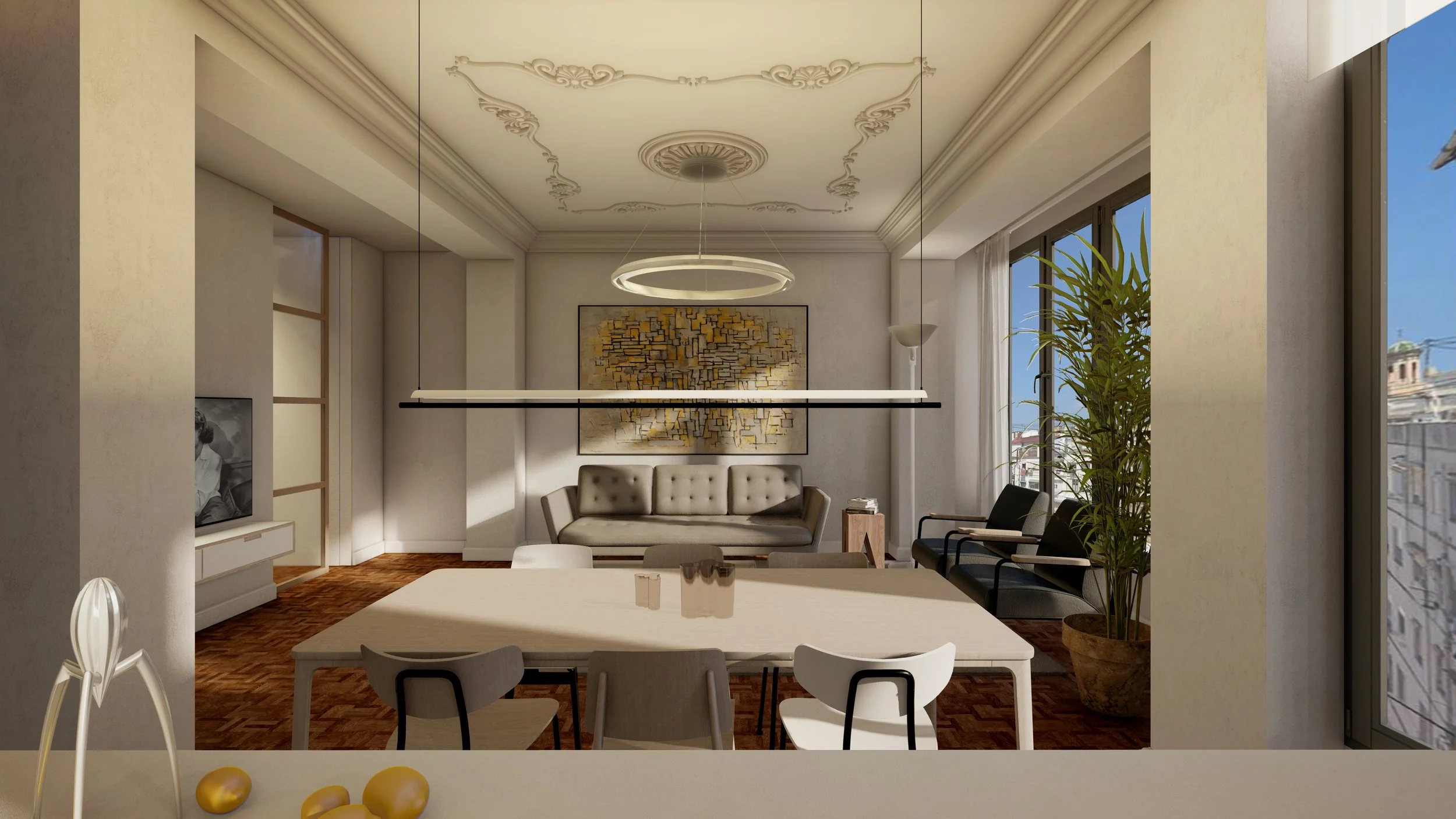 Salón tras reforma integral en vivienda en Valencia