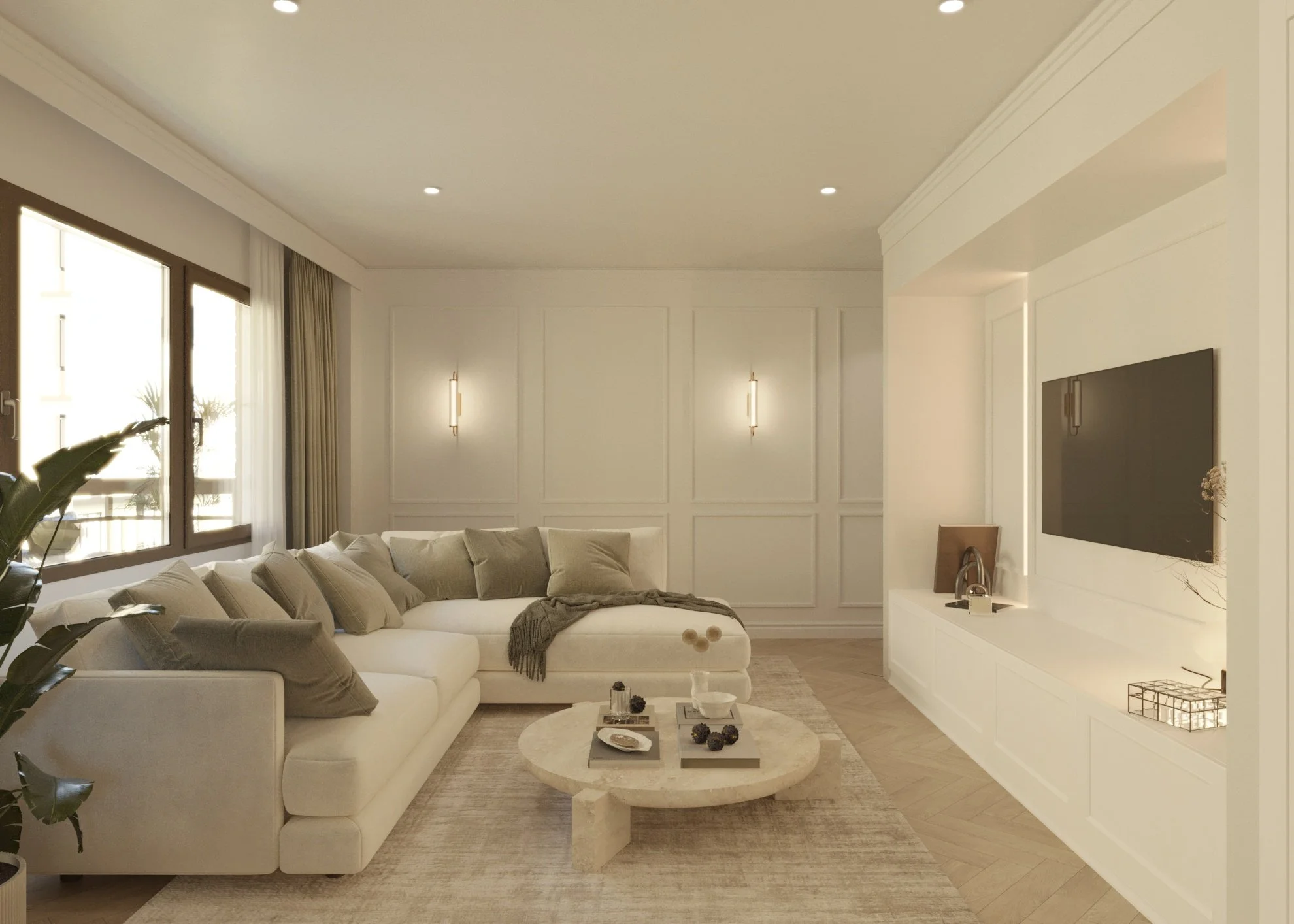 Salón reformado con luz natural en vivienda en Alicante