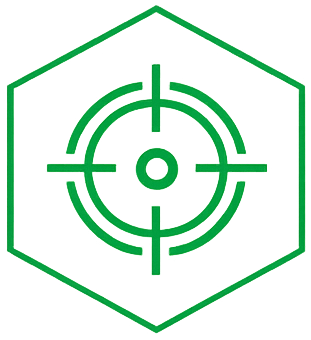 Grünes Zielscheiben-Logo mit Hexagon-Rahmen