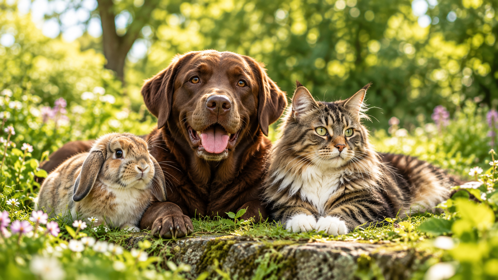Cat and dog enjoying time outdoors