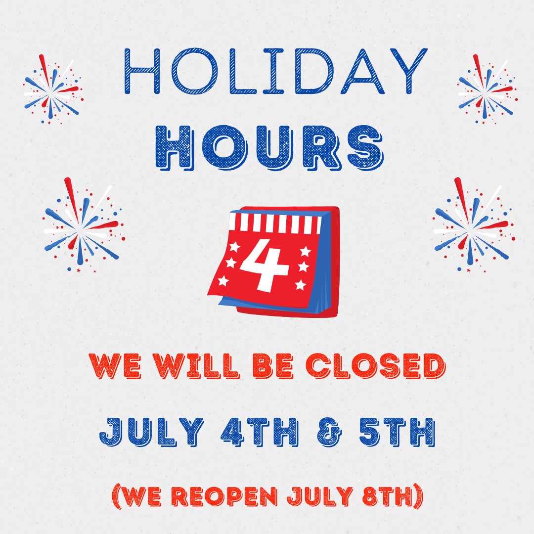 📣 NBV will be closed for the holiday weekend on Friday, July 4th and Saturday, July 5th. We reopen Tuesday, July 8th with normal business hours. 🇺🇸 🧨⁠
⁠
☎️ If you need an appointment, or to pick up food/meds beforehand, please call the office at 