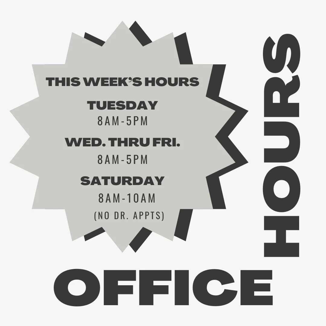 ⏰️ OFFICE HOURS THIS WEEK!⁠
⁠
Tuesday: 8am-5pm⁠
Wednesday thru Friday: 8am-5pm⁠
Saturday (of Labor Day weekend): 8am-10am (No Dr. appts but you can p/u food, meds and make future appts)⁠
⁠
☎️ Call the office at 845.252.1550 if you have any questions.