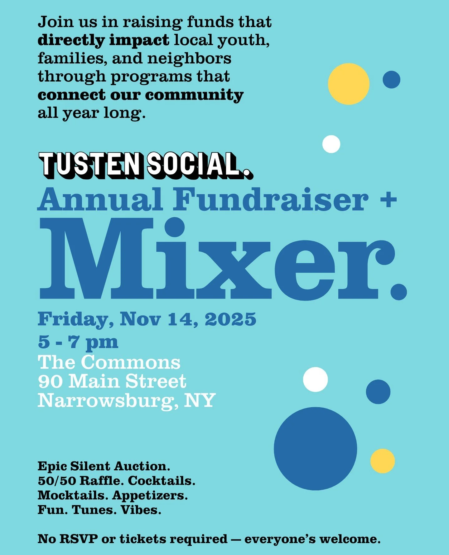 🥂 We'd love to see you at Tusten Social's annual fundraiser and community mixer!⁠
⁠
🔵 Friday, November 14th | 5-7pm The Commons (our community space across from La Cigogne) 90 Main Street, Narrowsburg⁠
⁠
🟡 Come enjoy cocktails, mocktails, and deli