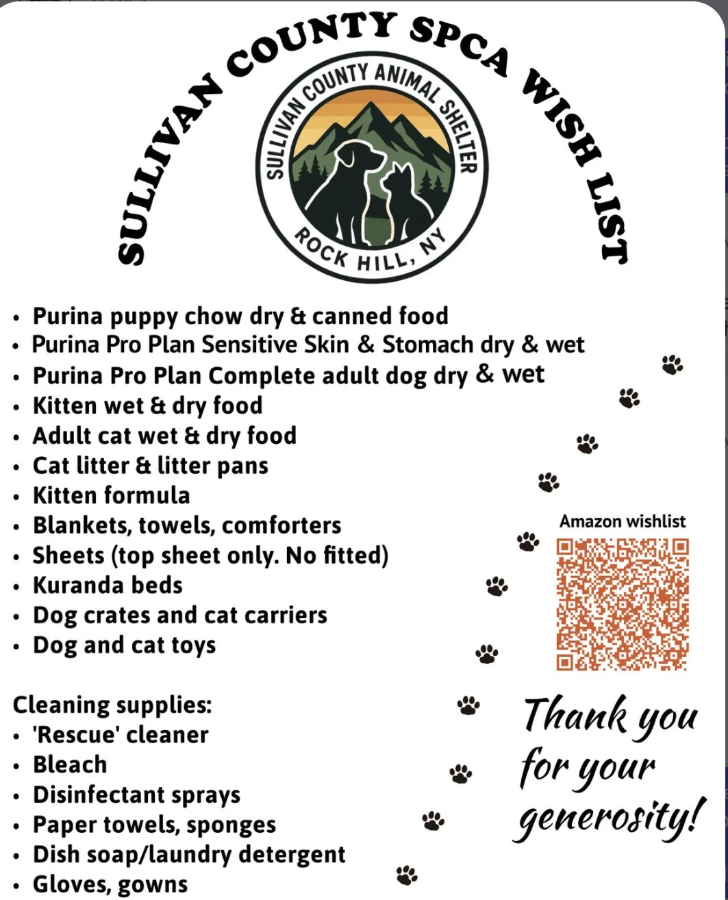 📣 PLEASE HELP IF YOU CAN! ⁠
⁠
Sullivan County SPCA @scspca has a WISH LIST 💫 and we thought it would be nice to help them reach their goal. 🎯⁠
⁠
Here are ways you can help:⁠
⁠
📦️ We are collecting items from their Wishlist at our office! (Locatio