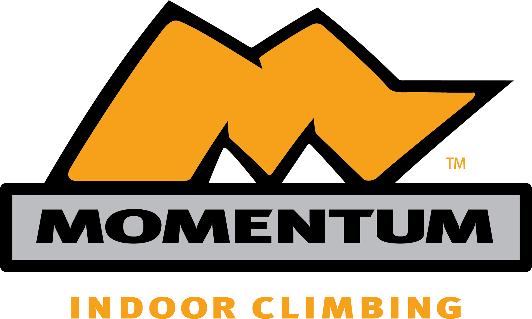 Momentum Indoor Climbing logo with stylized orange mountain shape and bold text