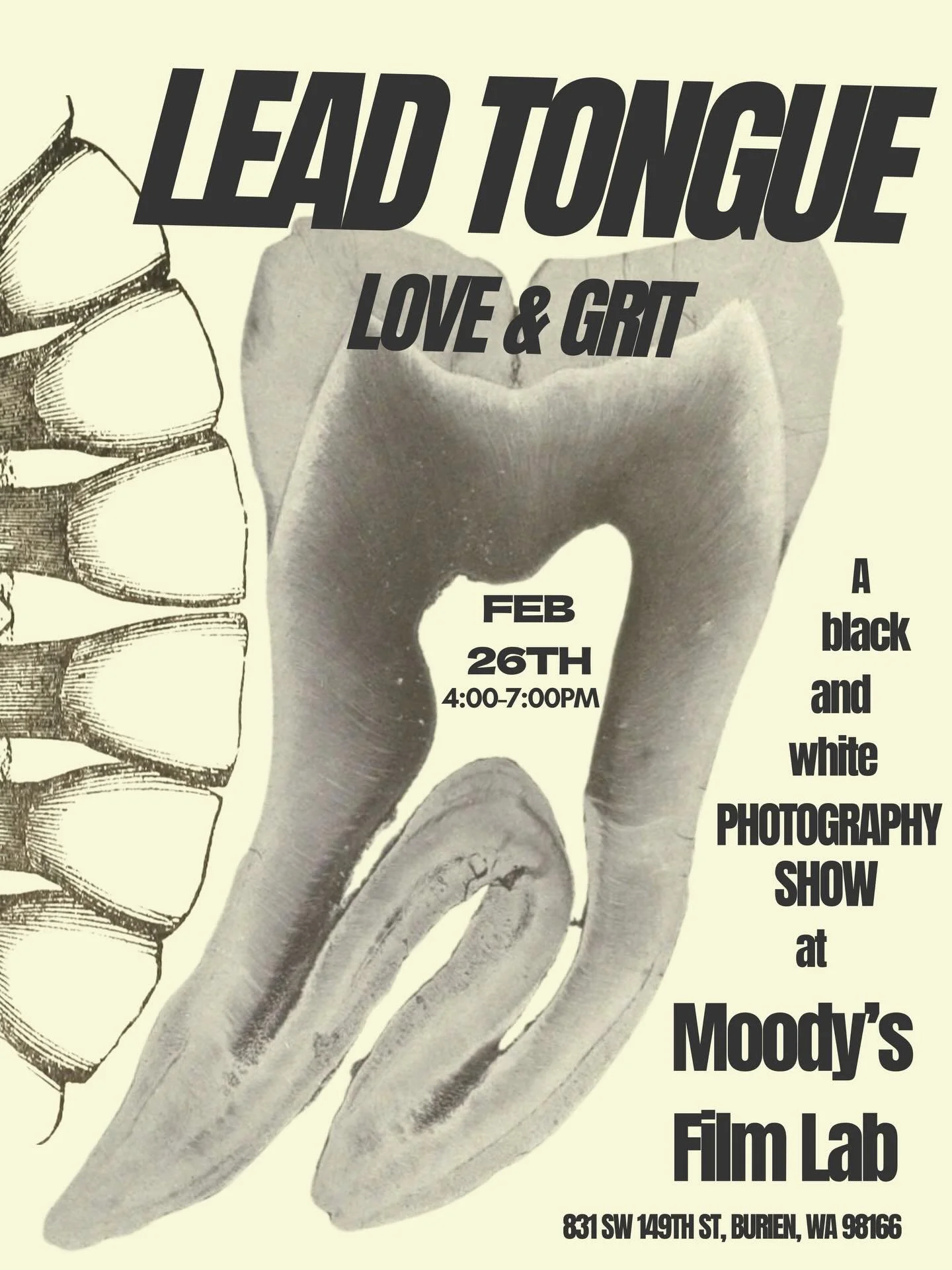 LEAD TONGUE, a black and white photography show, is coming to Moody's Gallery as our first open submission show! We're looking for photos that capture love and grit - show us your perspective!  For more information and where to submit, visit Moodysfi