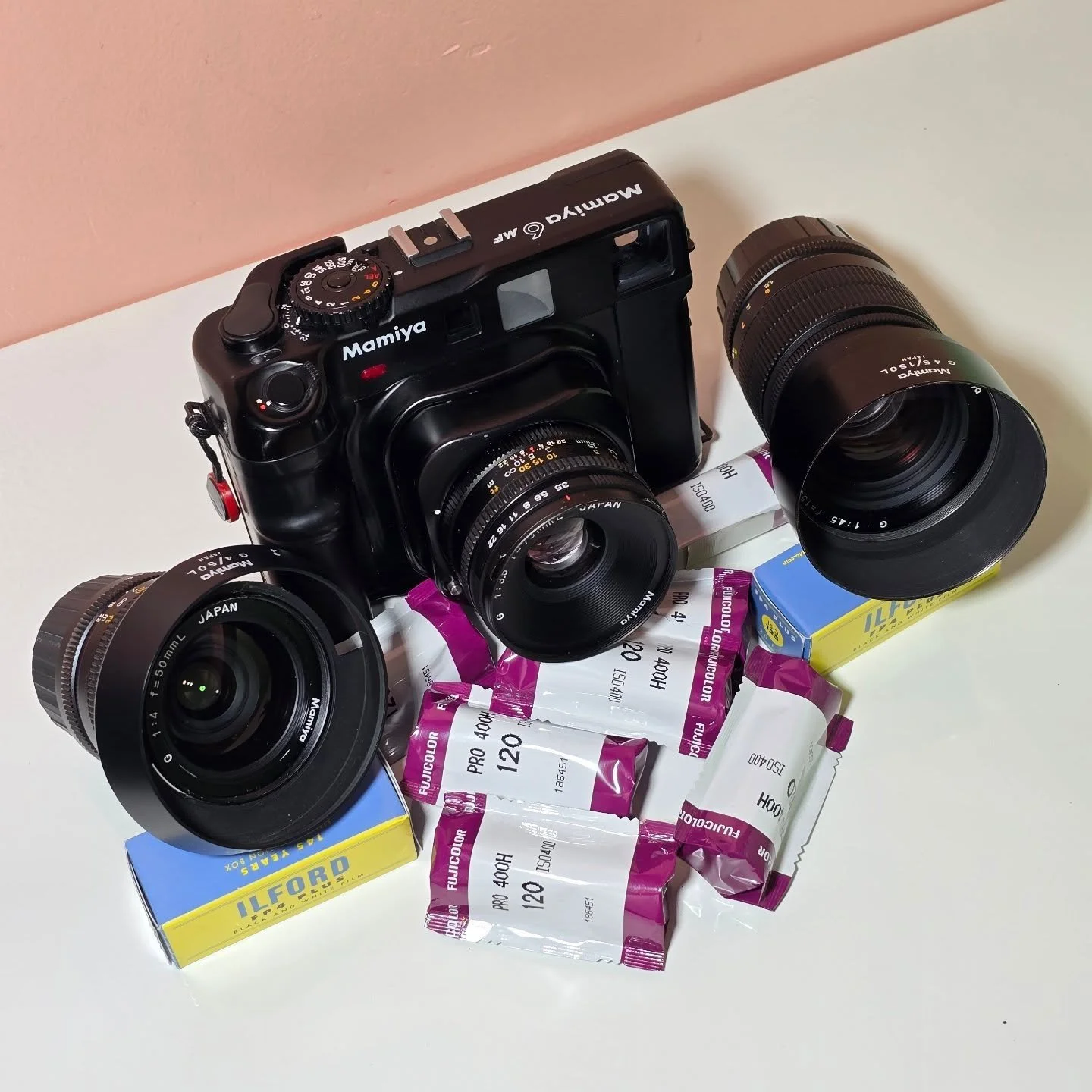 Just in! We have a minty complete Mamiya 6 MF set! It has all three of the lenses made for this incredible camera and also includes the elusive 35mm pano adapter. Mamiya lenses are world renown for their sharpness and durability. This camera is dead 