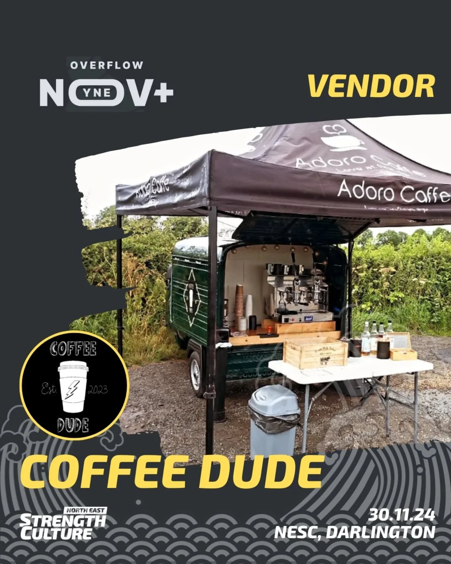 Vendor #1 for the YNE Overflow Comp this Saturday is...
@coffeedudeuk - they'll be at the gym early doors to serve up delicious hot drinks to crew, lifters and visitors.
#coffee #supportlocal #powerlifting