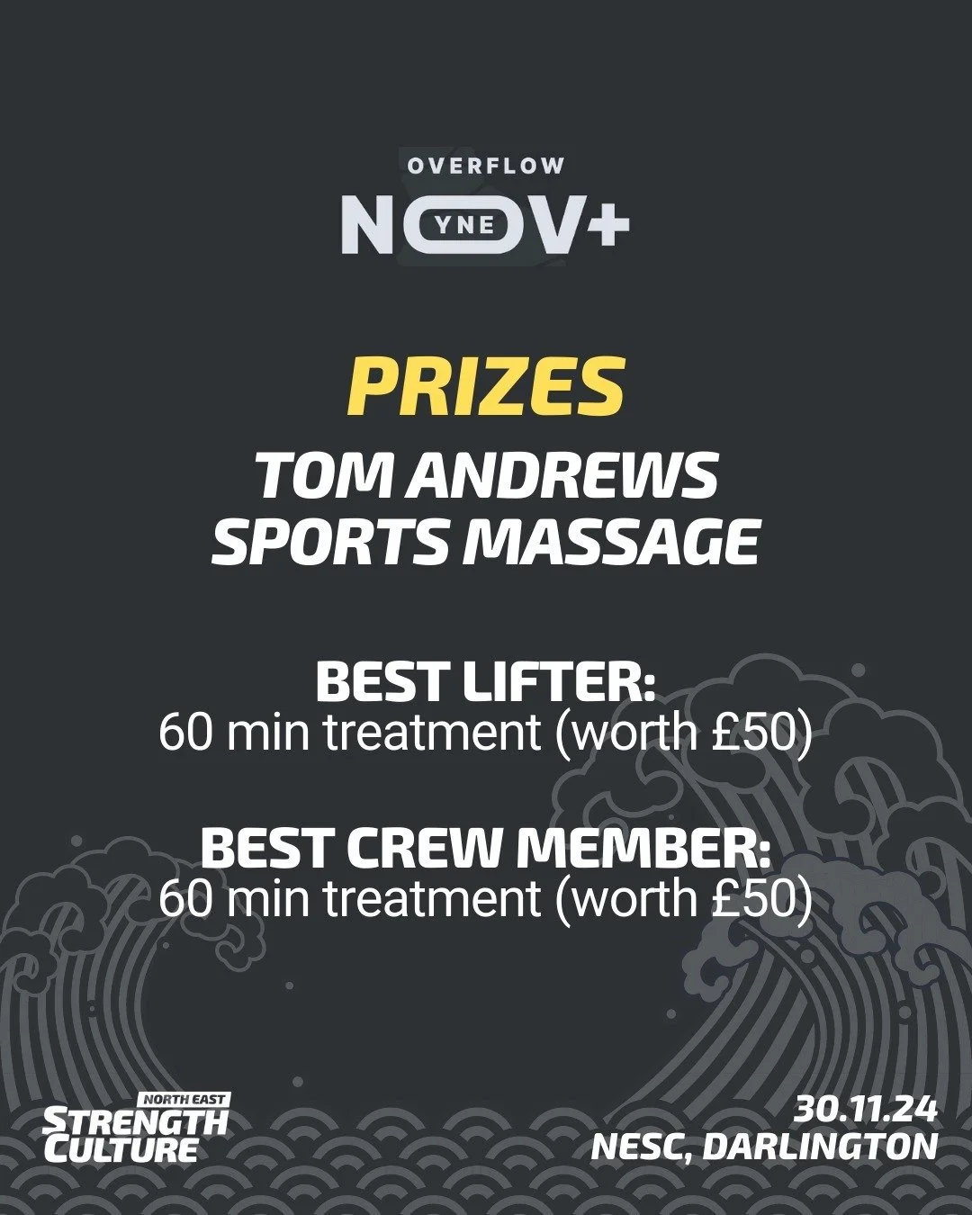 Coach Tom @toms_pt_sport_therapy will be providing two 60min treatment prizes for the @ynepf Overflow Nov+ competition this Saturday! 
One for best lifter.
One for best crew member.
Don't forget, Tom will be hovering around reception throughout the