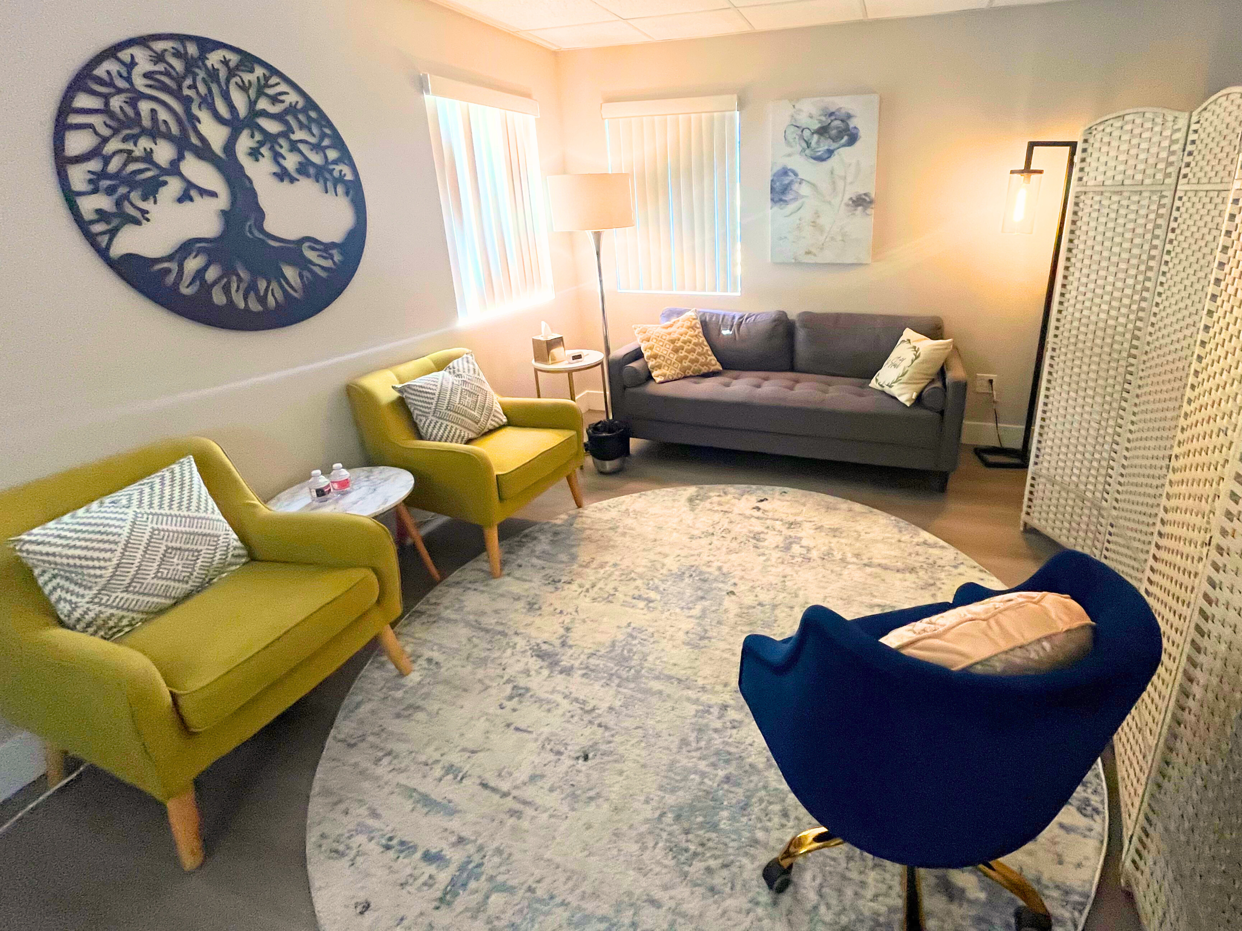 In person therapy office in La Habra, Orange County California offering counseling for couples, anxiety and depression in a calm, private setting.