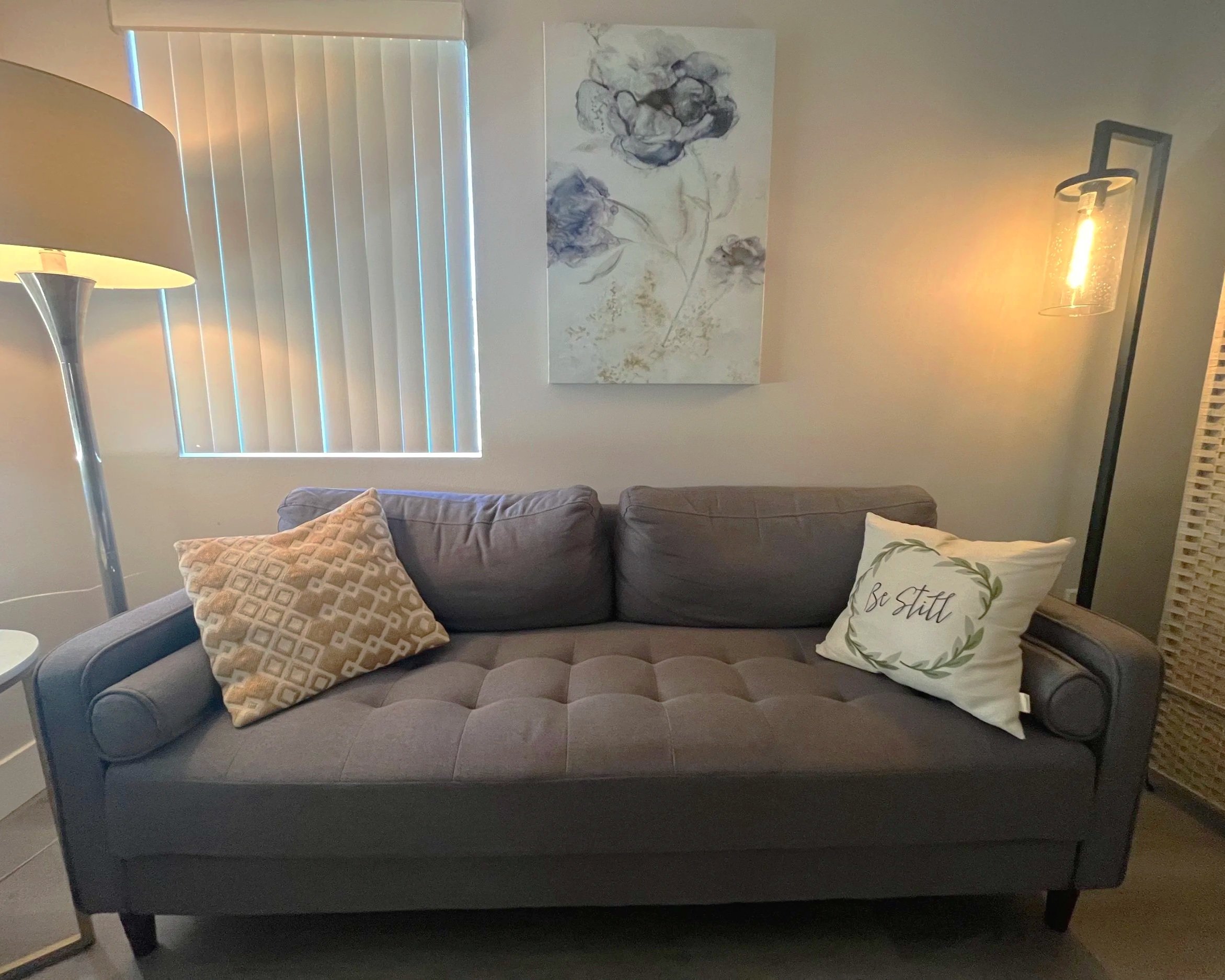 In person therapy office in La Habra, Orange County California offering counseling for couples, anxiety and depression in a calm, private setting.