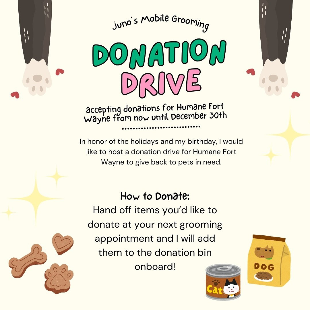 In honor of the holiday season and my 27th birthday, this year I would like to host a donation drive to help pets in need at @humanefortwayne! 🐾🐶🐱

You can donate at your next appointment, or look at other ways to help on their website. 💓 https:/