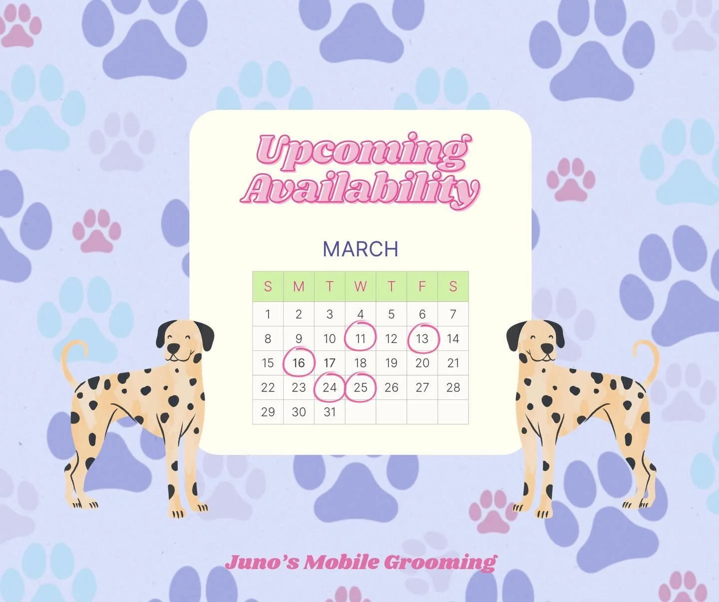 Hello! I have some availability left in March available (for established clients only). In April, I plan on accepting a few new dogs from my waiting list. If you&rsquo;d like to get on my books for then, I suggest filing out your forms now if you hav